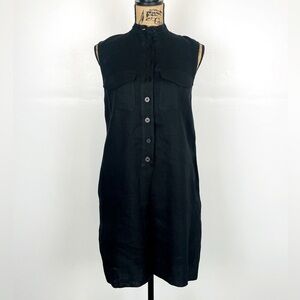 Richard Malcolm Irish Linen Midi Dress Size 4 Black Coastal Beach Lagenlook